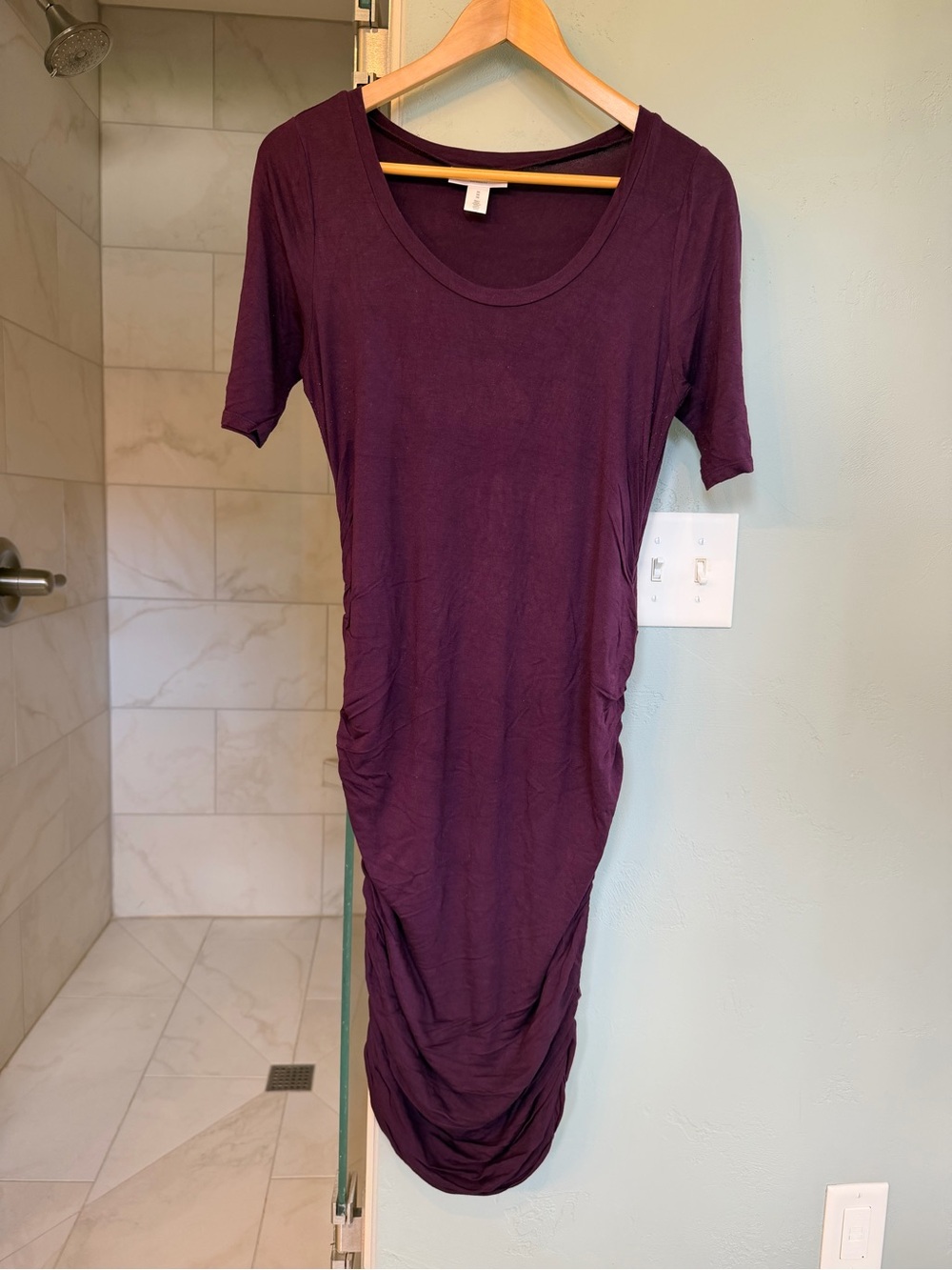 Motherhood Maternity Plum Elbow Sleeve Ruched Dress - Size M